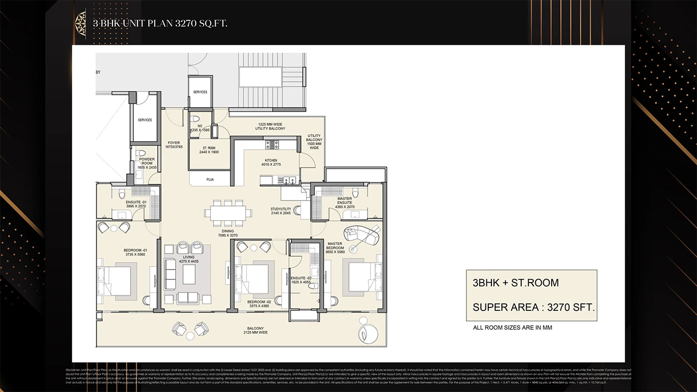 3 BHK Floor Plan M3M The Cullinan