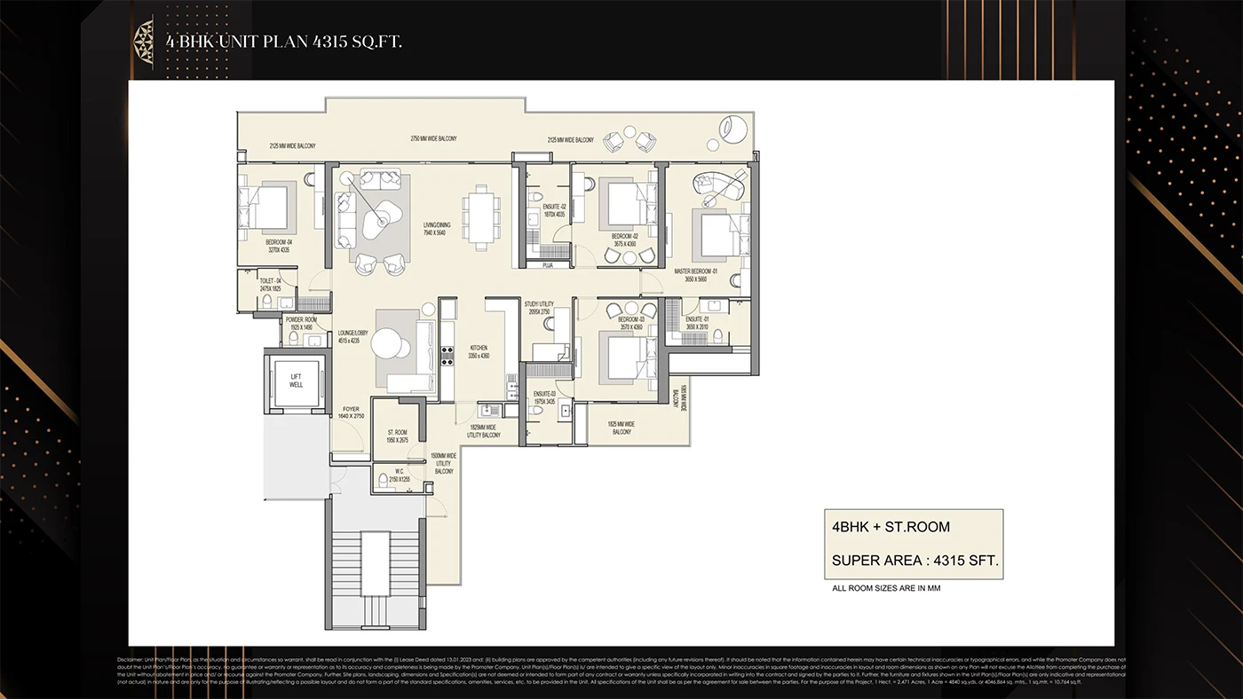 4 BHK Floor Plan M3M The Cullinan