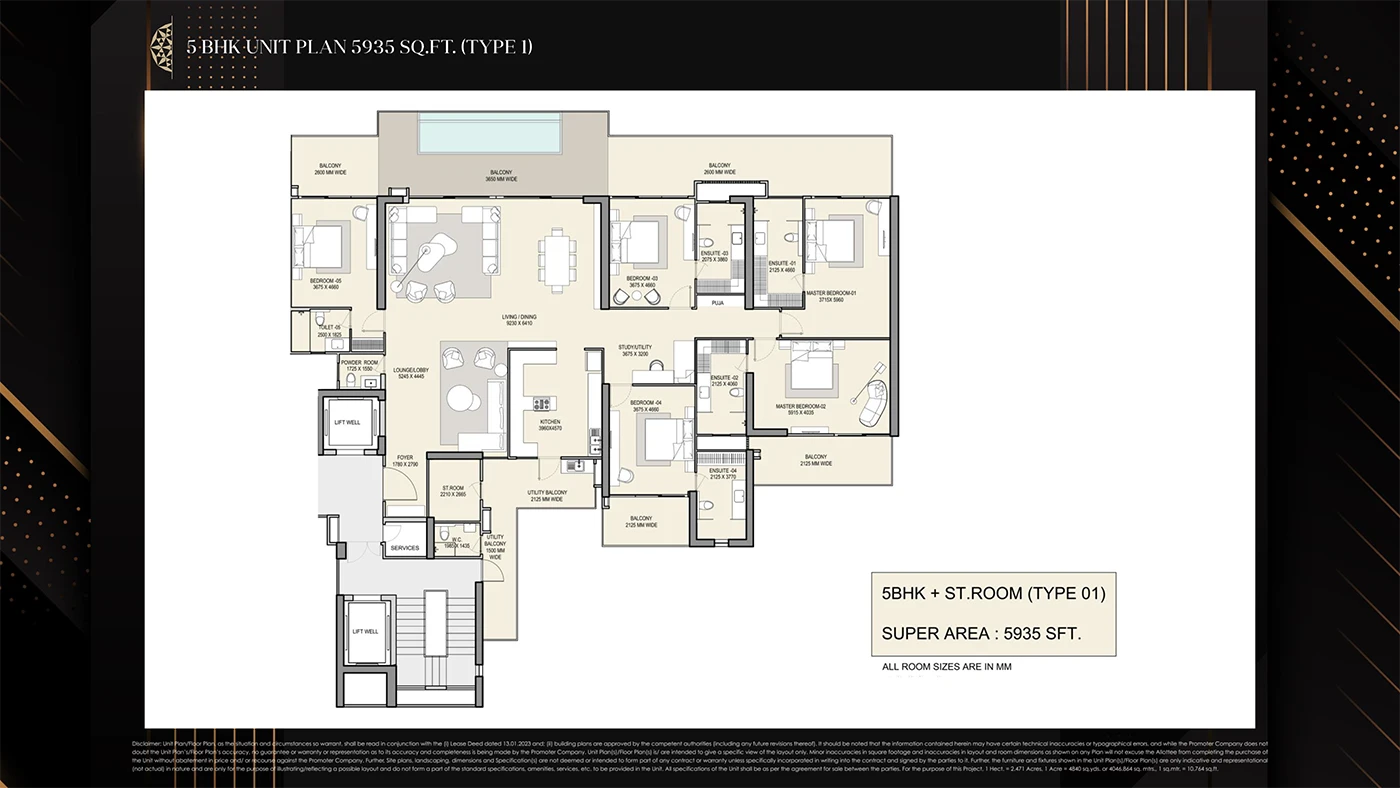 5 BHK Floor Plan M3M The Cullinan