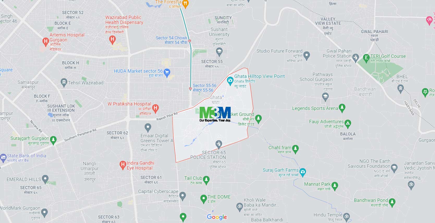 M3M Sector 58 Gurgaon Location Map